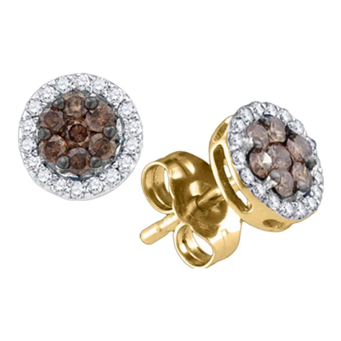 10k Yellow Gold Womens Cognacbrown Color Enhanced Diamond Flower Cluster Screwback Stud Earrings 14 Cttw mayamila Earrings 10k Yellow Gold Womens Cognacbrown Color Enhanced Diamond Flower Cluster Screwback Stud Earrings 14 Cttw mayamila Earrings