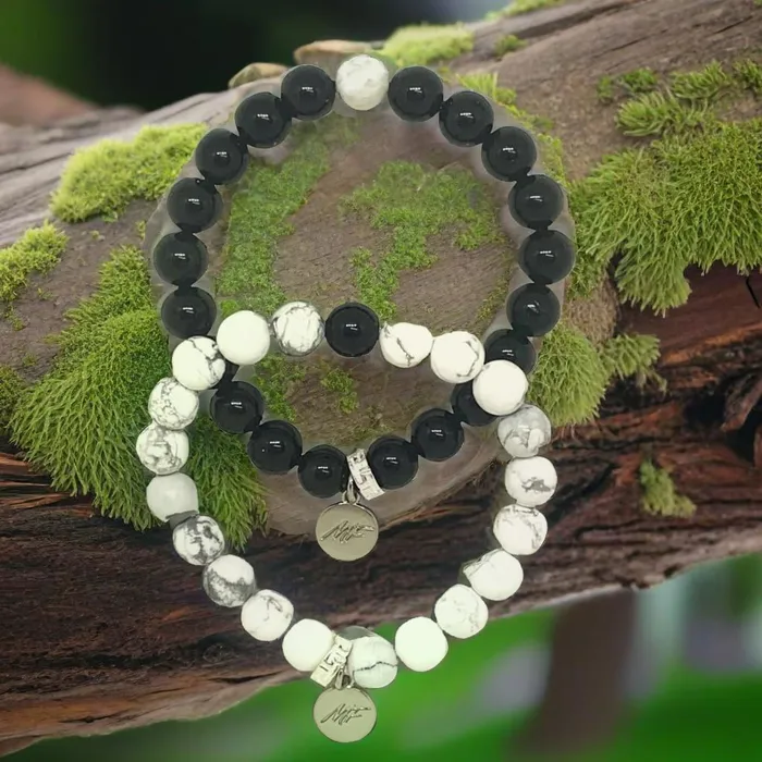 Bracelets Mystic Flavia Black Obsidian White Howlite Couple Bracelet