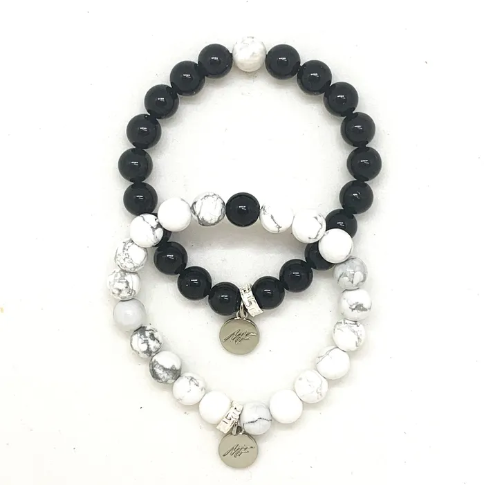 Bracelets Mystic Flavia Black Obsidian White Howlite Couple Bracelet