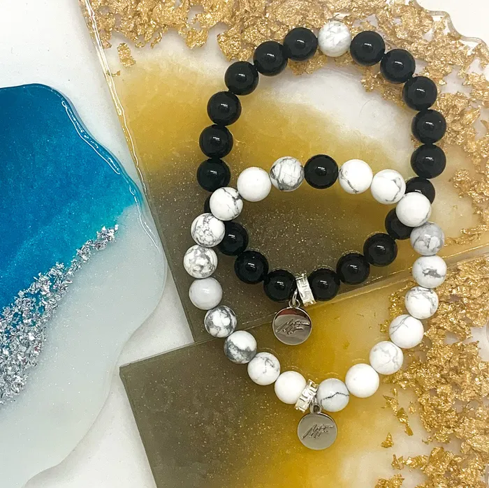 Bracelets Mystic Flavia Black Obsidian White Howlite Couple Bracelet