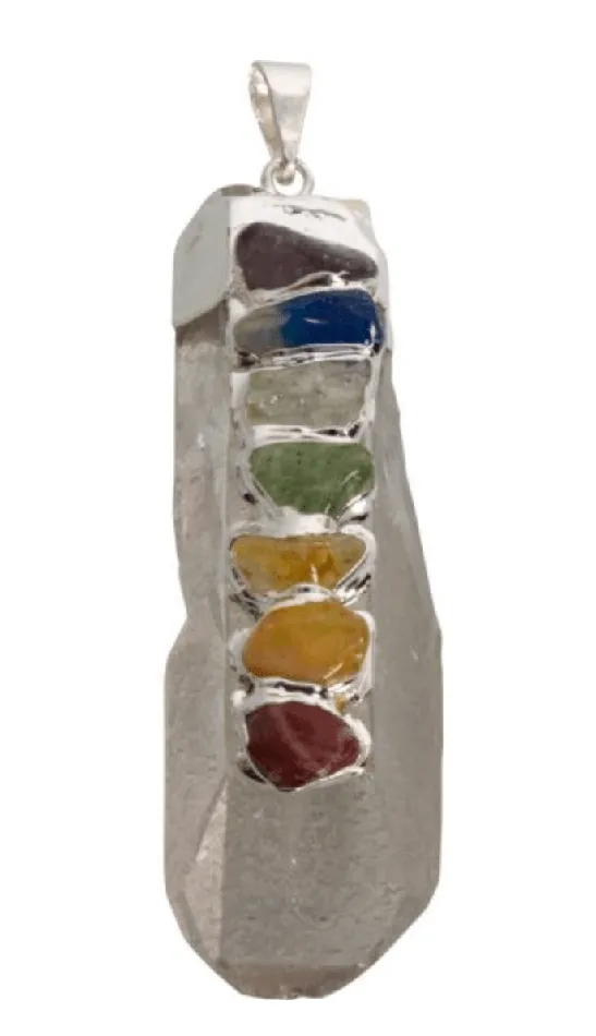 Necklaces Kheops International Clear Quartz Point Pendant w Chakra Stones