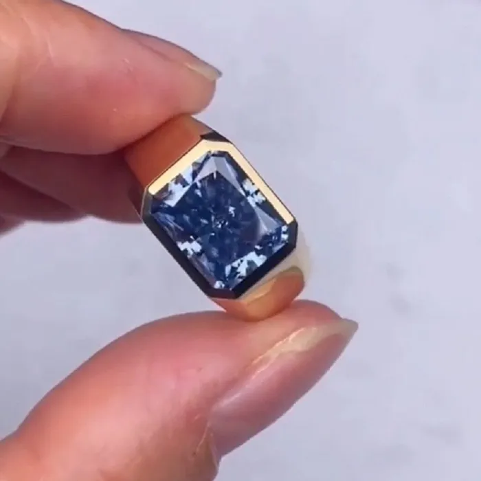 Rings Men 50CT Golden Radiant Cut Blue Sapphire Engagement Ring Shineofdiamond