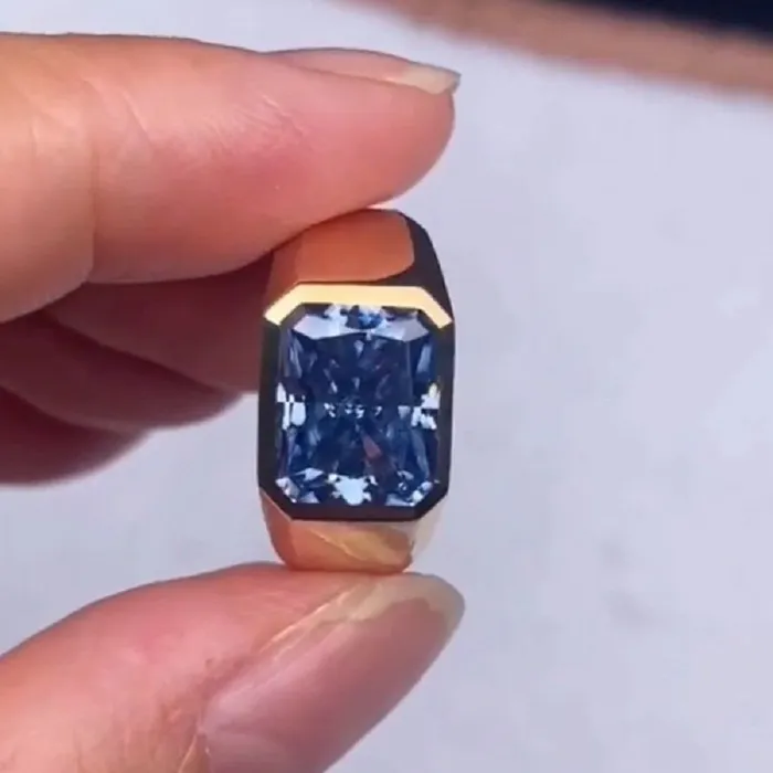 Rings Men 50CT Golden Radiant Cut Blue Sapphire Engagement Ring Shineofdiamond