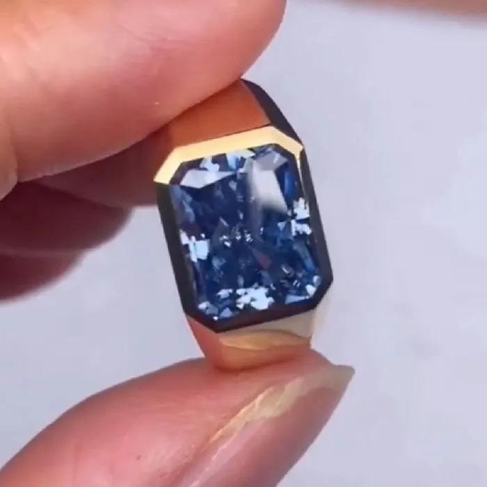 Rings Men 50CT Golden Radiant Cut Blue Sapphire Engagement Ring Shineofdiamond