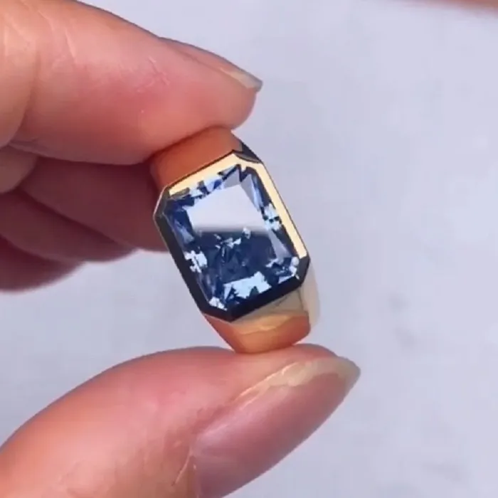 Rings Men 50CT Golden Radiant Cut Blue Sapphire Engagement Ring Shineofdiamond