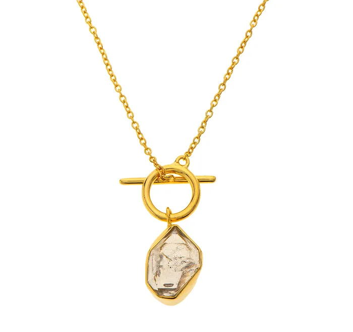 Nava Zahavi Necklaces Nava Zahavi GoldPlated Chain with Rutilated Quartz Pendant and Toggle Lock Nava Zahavi Necklaces Nava Zahavi GoldPlated Chain with Rutilated Quartz Pendant and Toggle Lock
