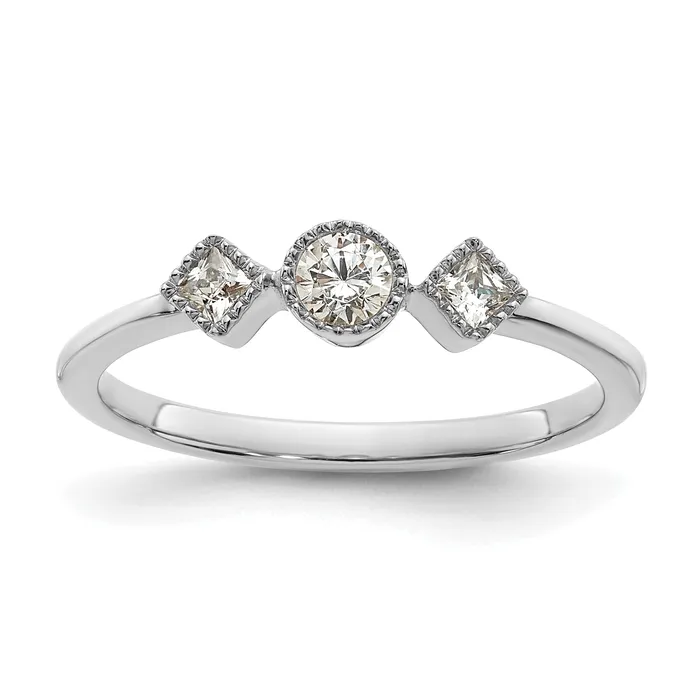 025ct CZ Solid Real 14k White Polish Petite Beaded Edge RoundPrincess Comp Dia Ring Goldia Rings