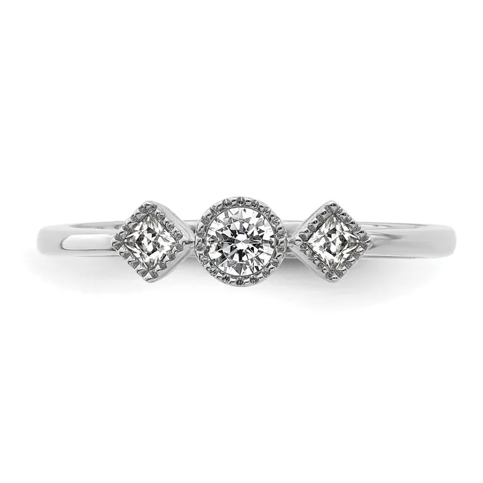 025ct CZ Solid Real 14k White Polish Petite Beaded Edge RoundPrincess Comp Dia Ring Goldia Rings