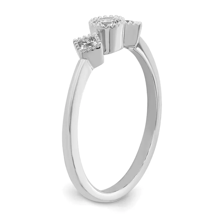 025ct CZ Solid Real 14k White Polish Petite Beaded Edge RoundPrincess Comp Dia Ring Goldia Rings