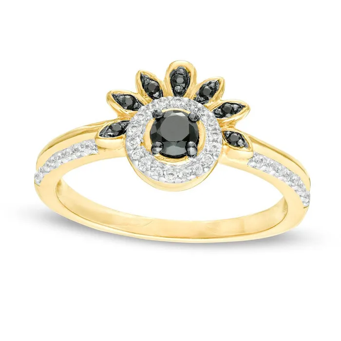 033 CT TW Enhanced Black and White Natural Diamond Frame Petal Ring in Solid 10K Yellow Gold Goldia Rings 033 CT TW Enhanced Black and White Natural Diamond Frame Petal Ring in Solid 10K Yellow Gold Goldia Rings