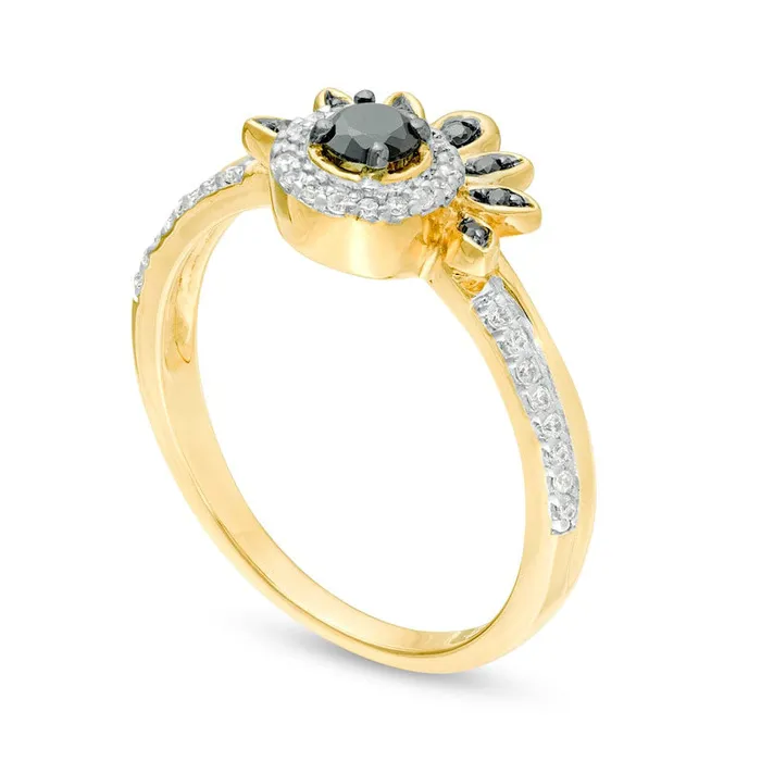 033 CT TW Enhanced Black and White Natural Diamond Frame Petal Ring in Solid 10K Yellow Gold Goldia Rings 033 CT TW Enhanced Black and White Natural Diamond Frame Petal Ring in Solid 10K Yellow Gold Goldia Rings