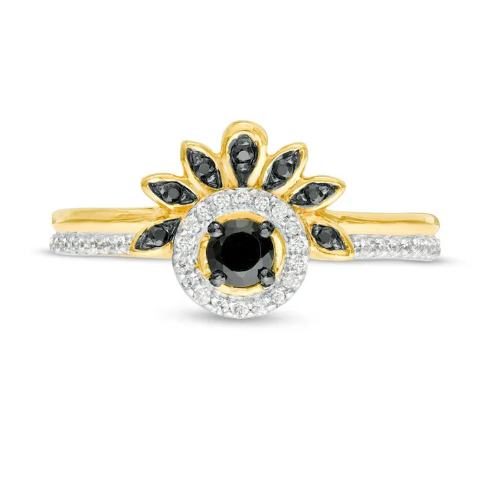 033 CT TW Enhanced Black and White Natural Diamond Frame Petal Ring in Solid 10K Yellow Gold Goldia Rings 033 CT TW Enhanced Black and White Natural Diamond Frame Petal Ring in Solid 10K Yellow Gold Goldia Rings