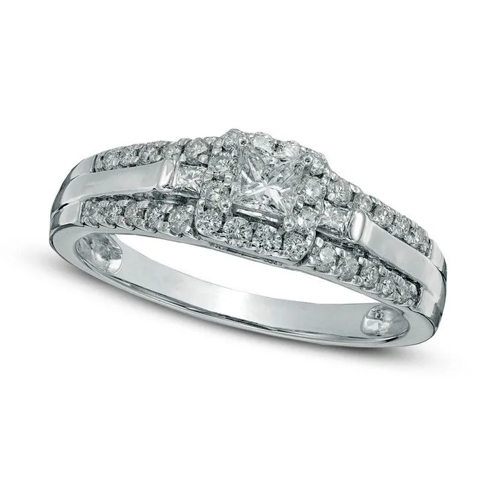 050 CT TW PrincessCut Natural Diamond Edge Engagement Ring in Solid 10K White Gold Goldia Rings 050 CT TW PrincessCut Natural Diamond Edge Engagement Ring in Solid 10K White Gold Goldia Rings