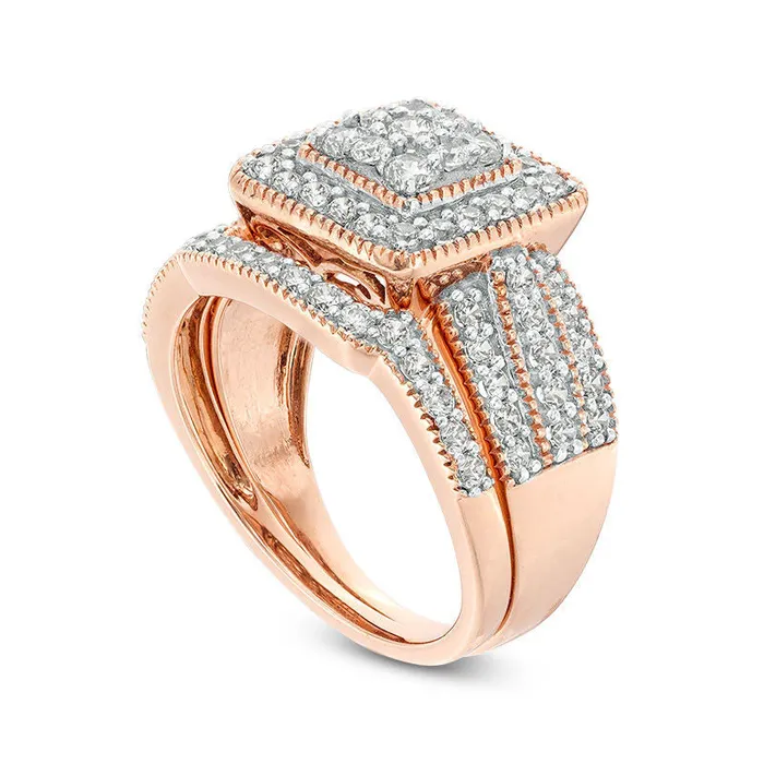 125 CT TW Composite Natural Diamond Square Frame Antique VintageStyle MultiRow Bridal Engagement Ring Set in Solid 10K Rose Gold Goldia Rings 125 CT TW Composite Natural Diamond Square Frame Antique VintageStyle MultiRow Bridal Engagement Ring Set in Solid 10K Rose Gold Goldia Rings