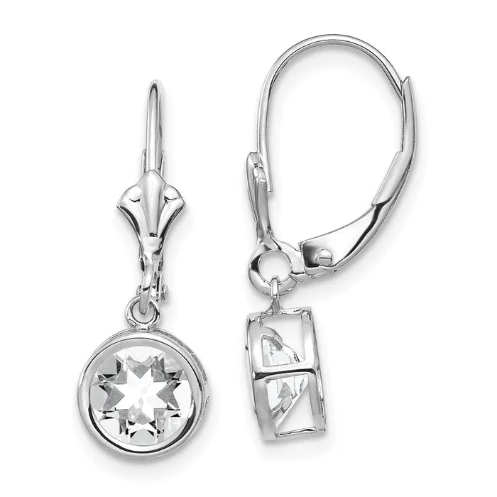 14k White Gold 6mm Cubic Zirconia Leverback Earrings Goldia Earrings