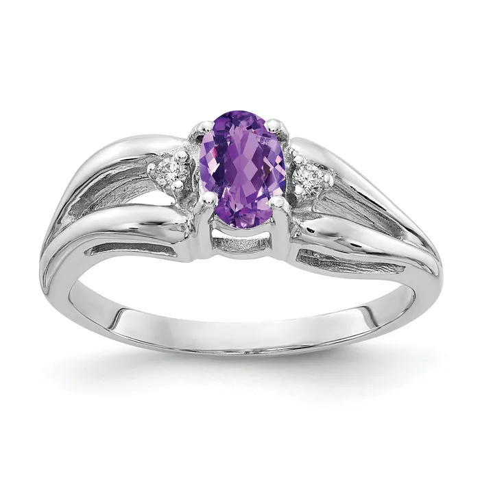 14k White Gold 6x4mm Oval Amethyst AA Diamond ring Goldiacom Rings