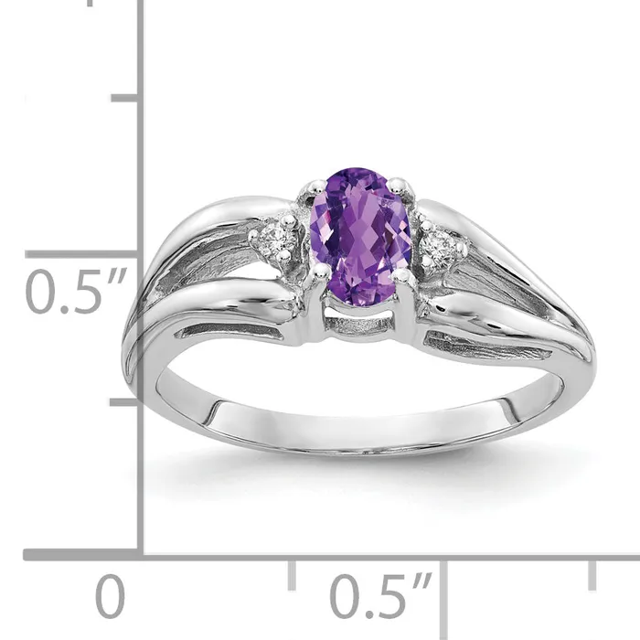 14k White Gold 6x4mm Oval Amethyst AA Diamond ring Goldiacom Rings