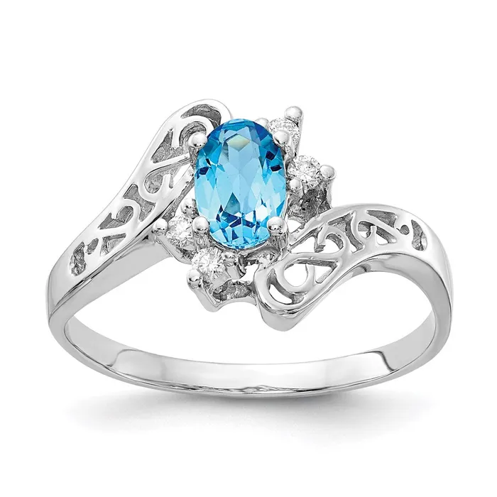 14k White Gold 6x4mm Oval Blue Topaz A Real Diamond ring Goldia Rings