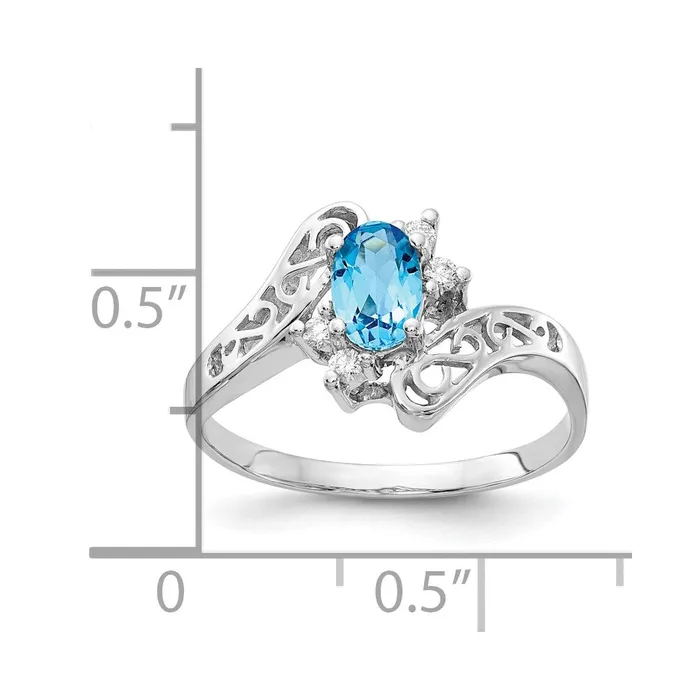14k White Gold 6x4mm Oval Blue Topaz A Real Diamond ring Goldia Rings