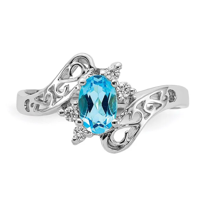 14k White Gold 6x4mm Oval Blue Topaz A Real Diamond ring Goldia Rings
