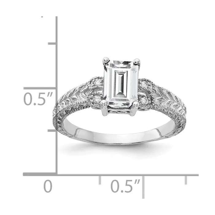 14k White Gold 7x5mm Emerald Cut Cubic Zirconia AAA Diamond Ring Goldia Rings