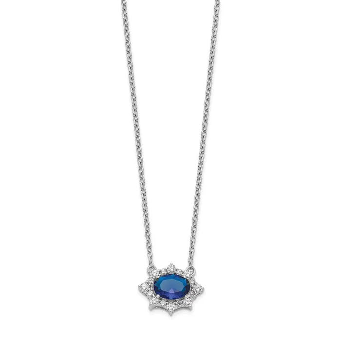 14k White Gold Real Diamond and Oval Sapphire 18 inch Necklace Goldia Necklaces