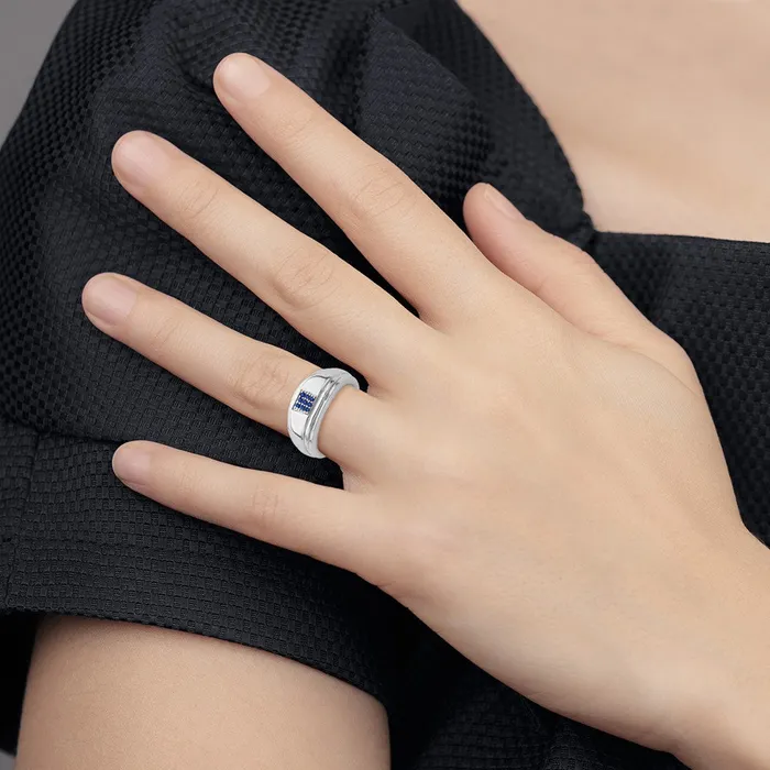 14k White Gold Sapphire Mens Ring Goldia Rings