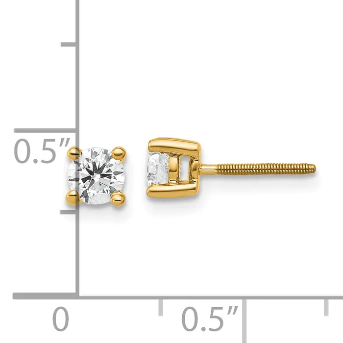 14k Yellow Gold 12 ctw Lab Grown Diamond VSSI G Round 4 Prong Heavy Wt Screwback Stud Earrings Goldia Earrings