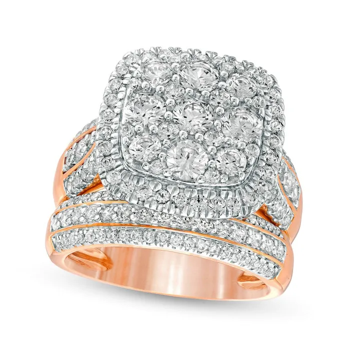 25 CT TW Composite Natural Diamond Cushion Frame MultiRow Bridal Engagement Ring Set in Solid 10K Rose Gold Goldia Rings 25 CT TW Composite Natural Diamond Cushion Frame MultiRow Bridal Engagement Ring Set in Solid 10K Rose Gold Goldia Rings