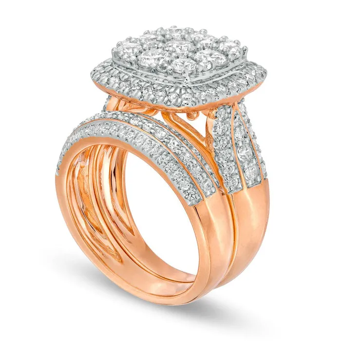 25 CT TW Composite Natural Diamond Cushion Frame MultiRow Bridal Engagement Ring Set in Solid 10K Rose Gold Goldia Rings 25 CT TW Composite Natural Diamond Cushion Frame MultiRow Bridal Engagement Ring Set in Solid 10K Rose Gold Goldia Rings