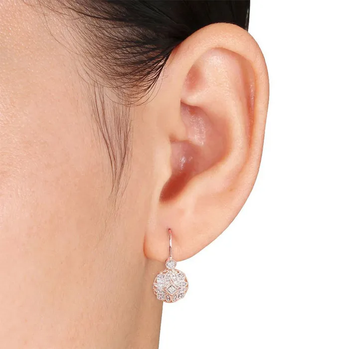 Earrings 013 CT TW Diamond VintageStyle Drop Earrings in 14K Rose Gold Goldia Earrings 013 CT TW Diamond VintageStyle Drop Earrings in 14K Rose Gold Goldia