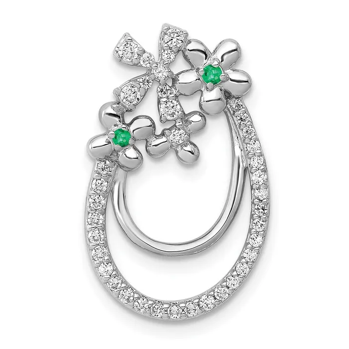 Earrings 14k White Gold Real Diamond and Emerald Flower Chain Slide Goldia Earrings 14k White Gold Real Diamond and Emerald Flower Chain Slide Goldia