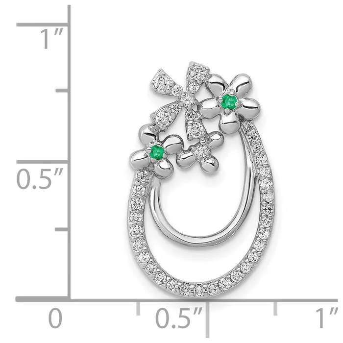 Earrings 14k White Gold Real Diamond and Emerald Flower Chain Slide Goldia