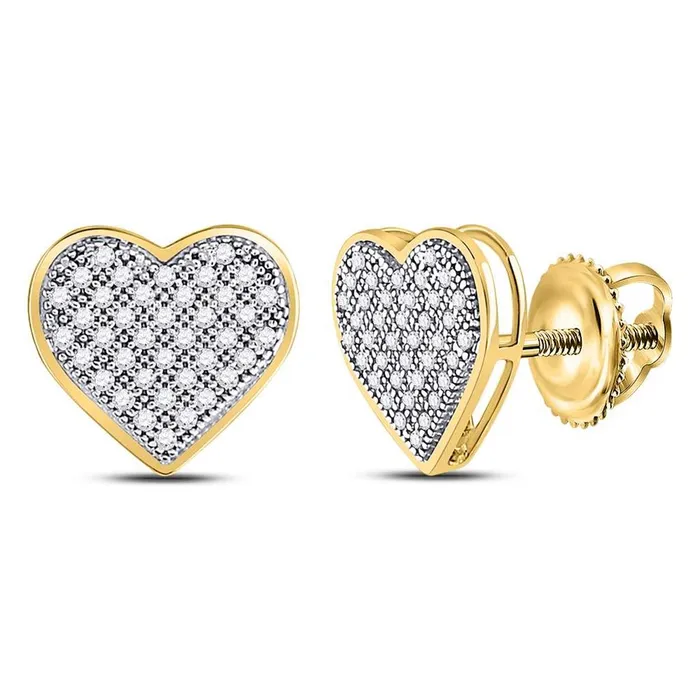 Earrings gndatlanta 10k Yellow Gold Round Diamond Heart Earrings 14 Cttw