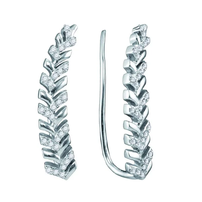 Earrings gndatlanta 14k White Gold Round Diamond Tapered Leaf Climber Earrings 15 Cttw Earrings gndatlanta 14k White Gold Round Diamond Tapered Leaf Climber Earrings 15 Cttw