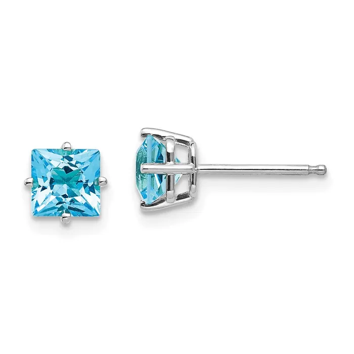 Earrings Goldia 14k White Gold 5mm Princess Cut Blue Topaz Earrings