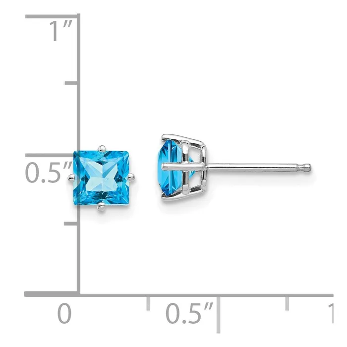 Earrings Goldia 14k White Gold 5mm Princess Cut Blue Topaz Earrings