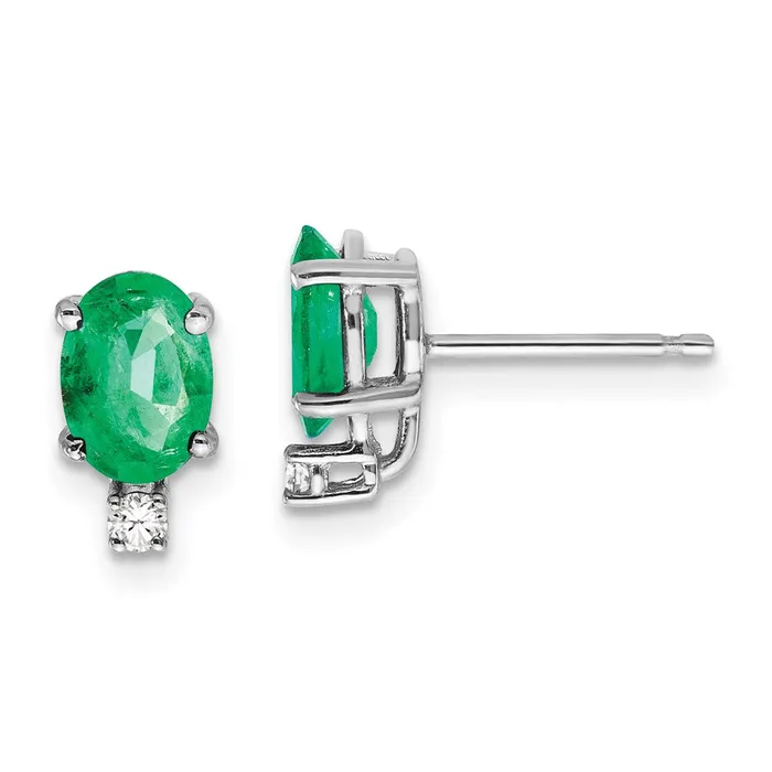 Earrings Goldia 14k White Gold 7x5mm Oval Emerald VS Real Diamond Earrings Earrings Goldia 14k White Gold 7x5mm Oval Emerald VS Real Diamond Earrings