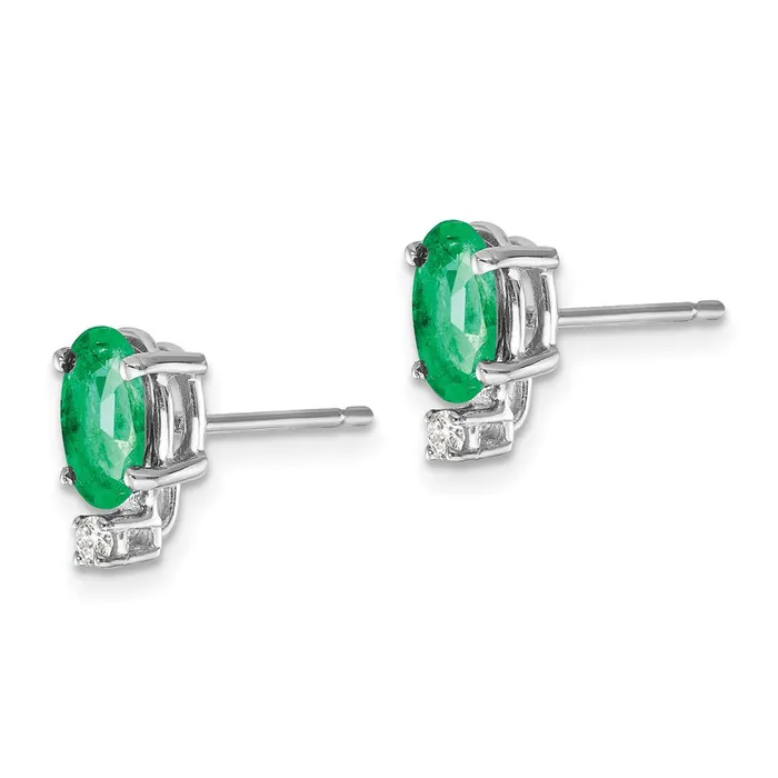 Earrings Goldia 14k White Gold 7x5mm Oval Emerald VS Real Diamond Earrings