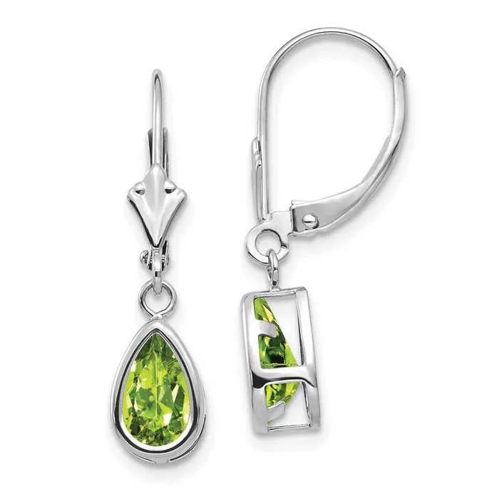 Earrings Goldia 14k White Gold 8x5mm Pear Peridot Leverback Earrings