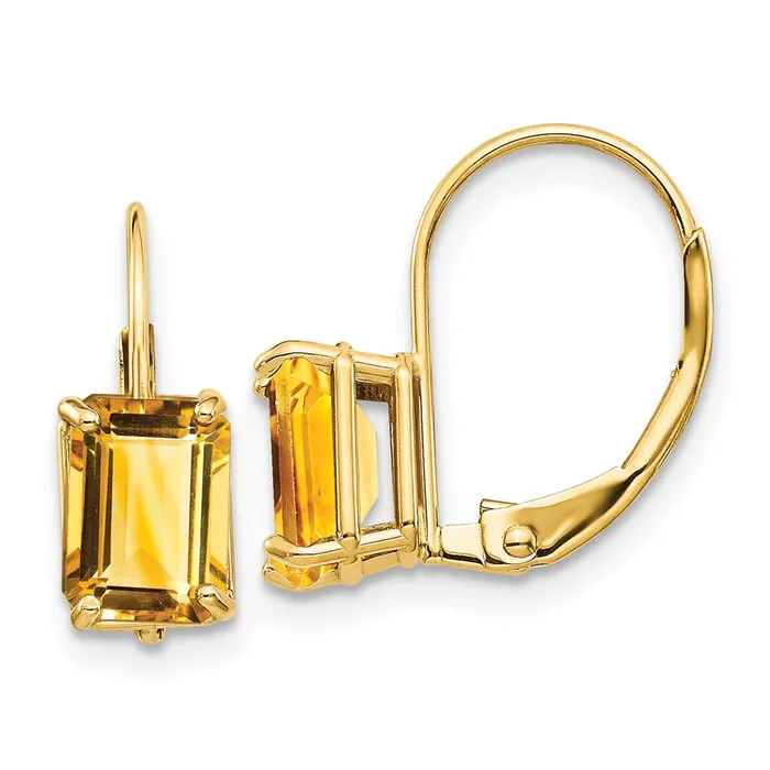 Earrings Goldia 14k Yellow Gold 7x5mm Emerald Cut Citrine Leverback Earrings Earrings Goldia 14k Yellow Gold 7x5mm Emerald Cut Citrine Leverback Earrings