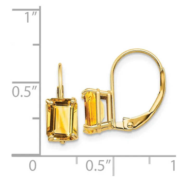 Earrings Goldia 14k Yellow Gold 7x5mm Emerald Cut Citrine Leverback Earrings
