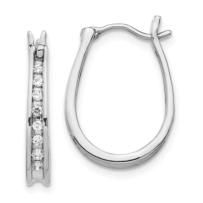 Earrings Goldia Solid 14k White Gold Simulated CZ Oval Hinged Hoop Earrings Earrings Goldia Solid 14k White Gold Simulated CZ Oval Hinged Hoop Earrings