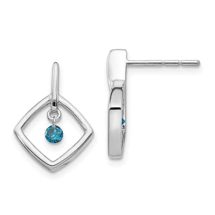 Earrings Solid 14k White Gold Blue Simulated CZ Earrings Goldia