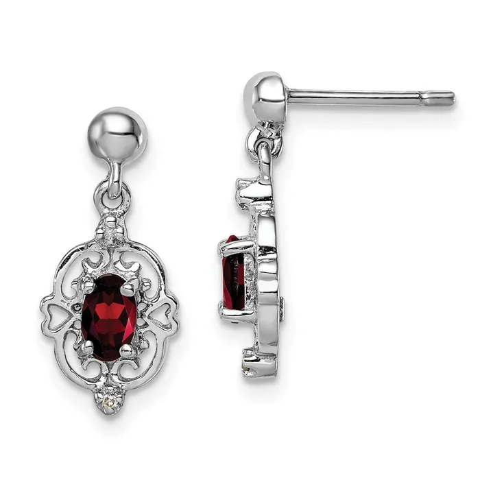 Earrings Sterling Silver Rhodium Pear Garnet and Diamond Post Earrings Goldia Earrings Sterling Silver Rhodium Pear Garnet and Diamond Post Earrings Goldia