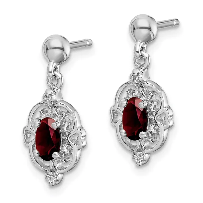 Earrings Sterling Silver Rhodium Pear Garnet and Diamond Post Earrings Goldia