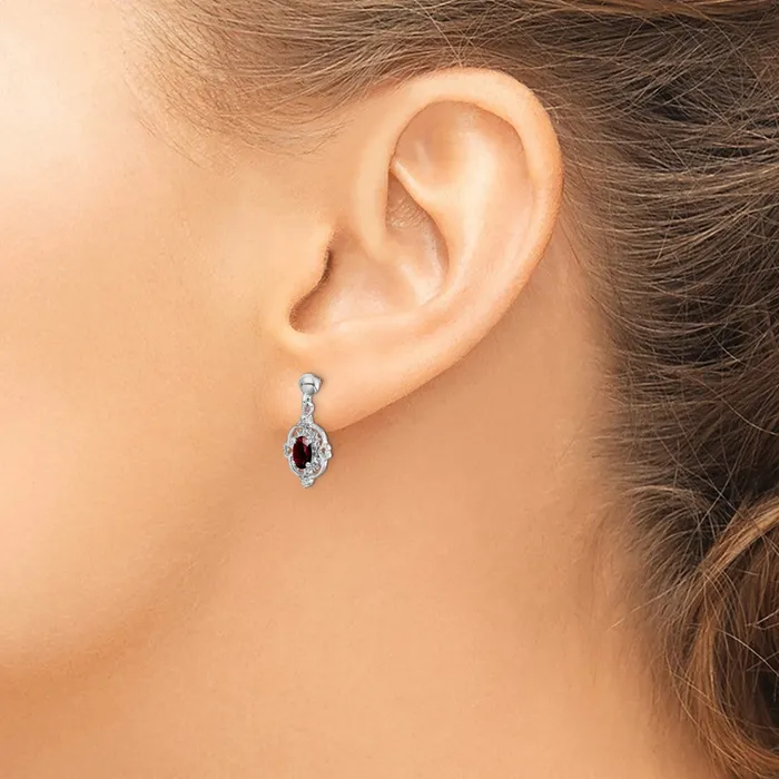 Earrings Sterling Silver Rhodium Pear Garnet and Diamond Post Earrings Goldia