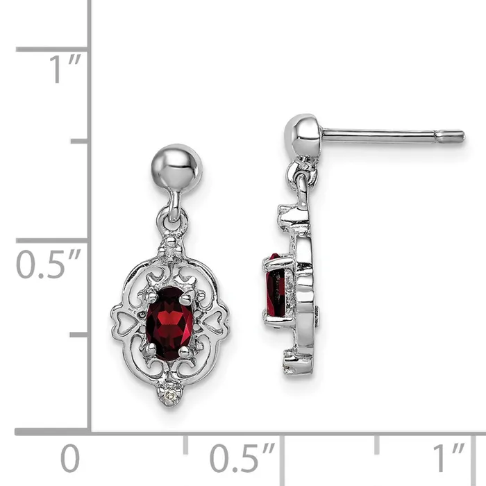 Earrings Sterling Silver Rhodium Pear Garnet and Diamond Post Earrings Goldia