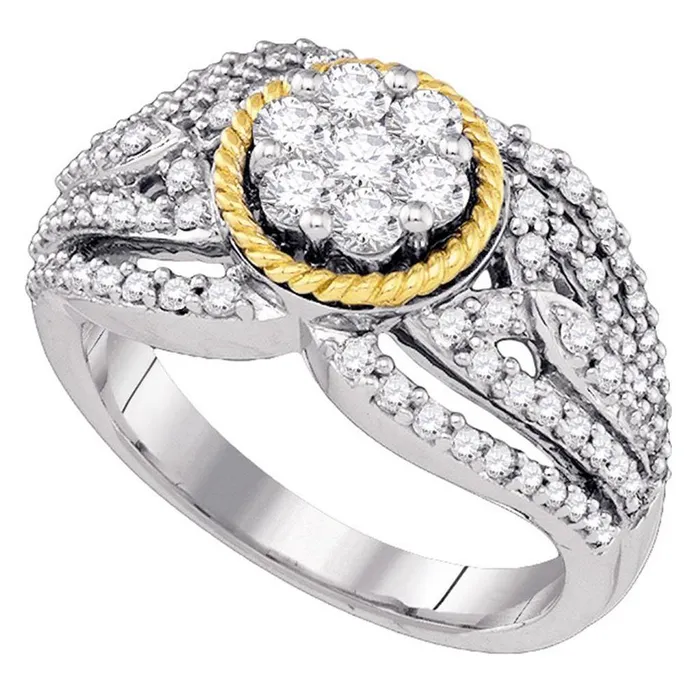 gndatlanta Rings 10k Twotone Gold Round Diamond Roped Flower Cluster Ring 78 Cttw gndatlanta Rings 10k Twotone Gold Round Diamond Roped Flower Cluster Ring 78 Cttw
