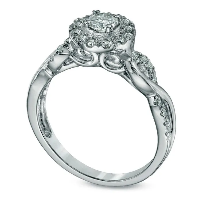 Goldia 063 CT TW Natural Diamond Frame Twist Shank Engagement Ring in Solid 14K White Gold Rings Goldia 063 CT TW Natural Diamond Frame Twist Shank Engagement Ring in Solid 14K White Gold Rings